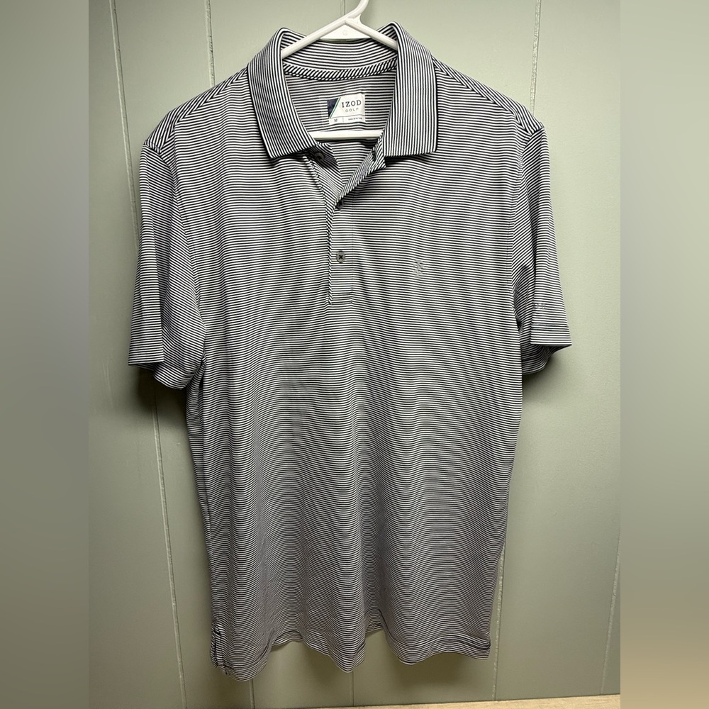 Izod Men's Polo Shirt - Black and White Stripes